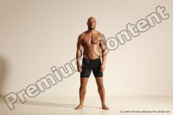 Underwear Gymnastic poses Man Black Muscular Bald Dancing Dynamic poses Academic